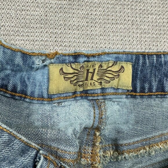 Hint Jeans Womens Blue Denim Skirt Distressed Studded Pockets Medium Wash Size 5 - Picture 5 of 12